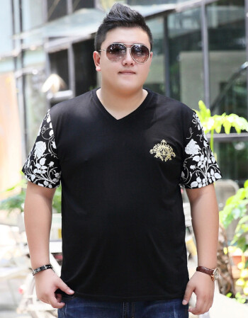 夏季薄款男士肥佬加肥加大码短袖t恤v领纯棉潮胖子男装衣服肥胖人