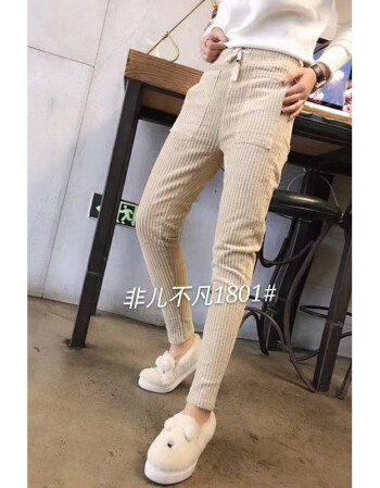 怡品堂灯芯绒裤子女2018冬季韩宽松高腰哈伦裤条绒学生显瘦休闲裤小脚