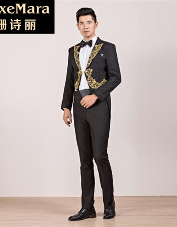 珊诗丽燕尾服男演出服魔术师表演礼服套装长款西装礼服修身黑色男士