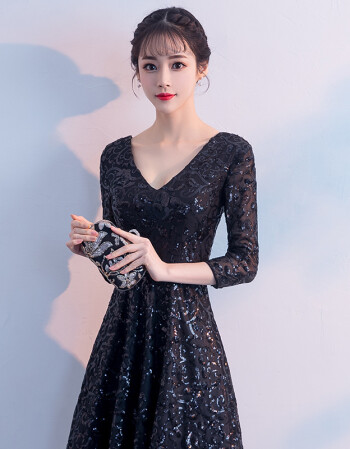晚礼服裙女2018新款宴会高贵性感优雅学生主持人黑色鱼尾端庄大气