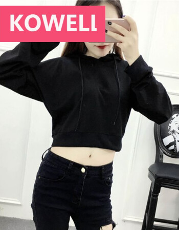 kowell轻奢品牌漏肚脐卫衣女春秋韩版连帽宽松高腰露脐短款长袖百搭
