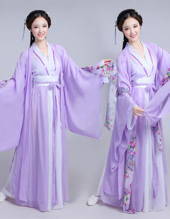 古装服装汉服女对襟齐腰襦古装公主仙女古风演出服 浅紫色 s