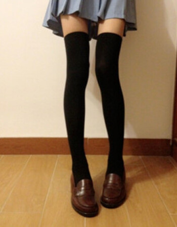 jk学院风套装长袖针织开衫衬衫百褶裙演出服班服校服女 黑色过膝袜9元