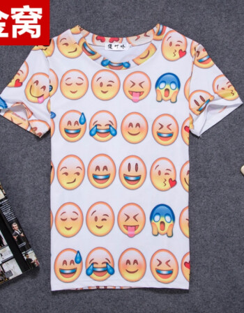 2017夏季qq表情包上衣服男女情侣装班服短袖emoji笑脸