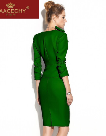 cechy2017秋季新款气质时尚ol职业装套装女装西装套裙面试正装 绿色