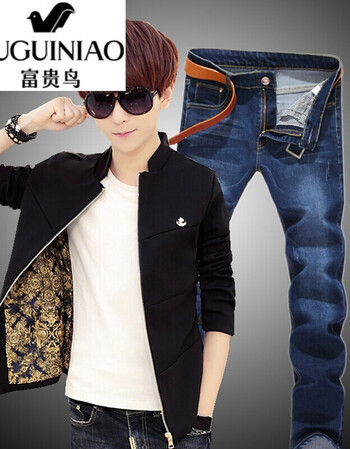 180cm110斤男生体型图,180cm180斤男生体型图 牛仔长裤子套装男生一身衣服 黑色 牛仔裤 m(适合体重100-110斤左右)