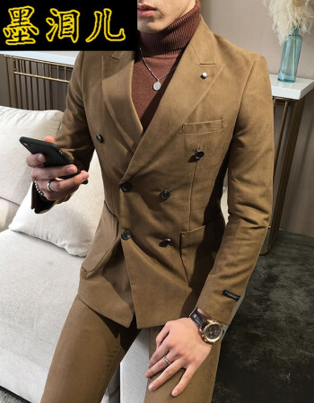 套装男士两件套韩版修身四季新郎结婚伴郎礼服英伦职业小西装 深棕色