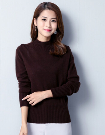 山羊绒衫女半高领 短款套头毛衣 宽松打底羊毛衫sn3984 咖啡色 2xl
