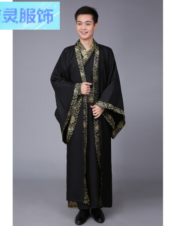 直裾大氅深衣影楼古代华服唐装深衣古装演出服装男士黑色汉服zjn 第七