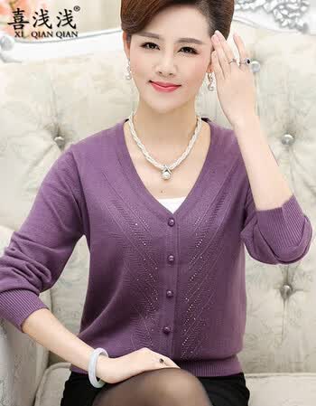 喜浅浅中老年人春装女开衫薄款外套妈妈初春针织衫奶奶毛衣老太太羊毛