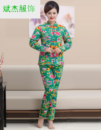 东北大花布手工棉衣棉花棉裤男女加厚修身棉袄外套新娘妈妈冬装 绿色