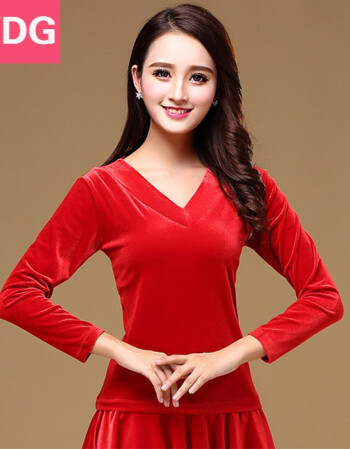 女装 中老年女装 长源东谷 广场舞服装上衣金丝绒v领长袖跳舞服装拉丁