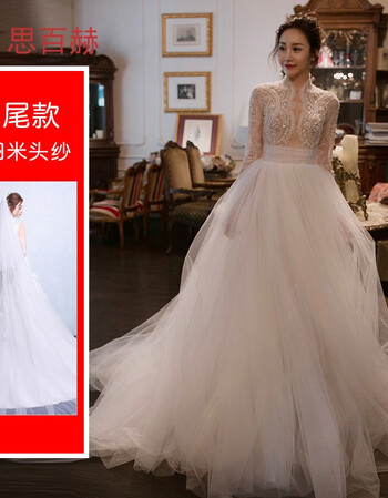 婚纱礼服拖尾新娘2018新款冬季长袖显瘦蕾丝定制大码性感宫廷梦幻