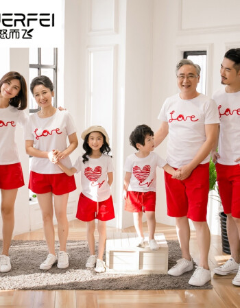 母子母女装一家三口四口休闲短袖套装家庭拍照合影衣服校园互动亲子装