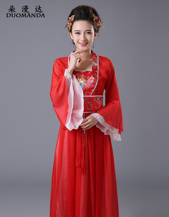 朵漫达七仙女古装舞台演出服 女士唐装汉服古代贵妃演出 古筝女装雪纺