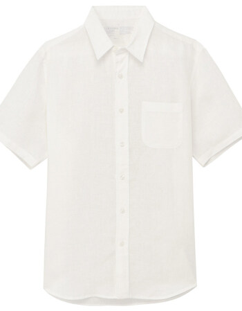 无印良品 MUJI 男式 亚麻水洗 短袖衬衫 白色 M,降价幅度40.3%