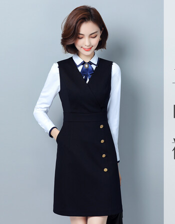 职业装女装套装2018春夏新款面试马甲连衣裙美容师工作服工装套裙