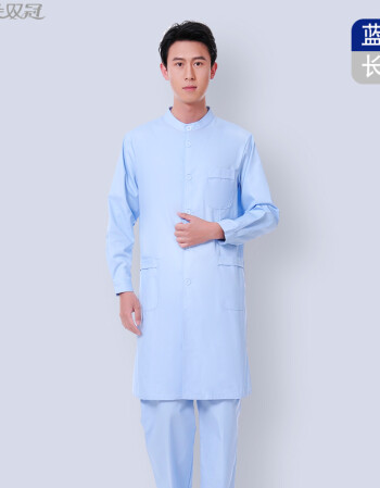 牙科口腔科白大褂长袖夏冬装白色蓝色工作服大衣 男 长袖蓝色 xxl