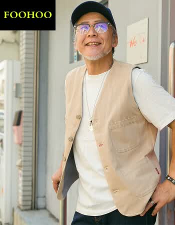 中老年马甲男老人牛仔多口袋老年人爷爷薄款马夹中年爸爸背心抖音网红
