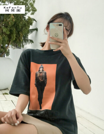 珂梵图韩版网红快手红人冯提莫同款精神潮流社会女生衣服短袖女t恤