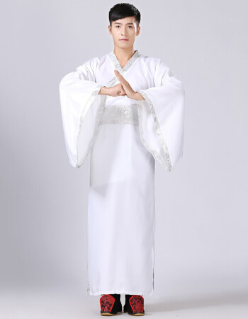 新款古装服装男汉服男士曲裾臣子官服汉朝大臣书生汉服直裾深衣 白衣