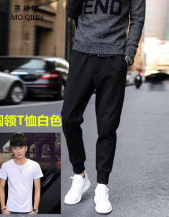 黑色束脚裤 白色t恤 xl