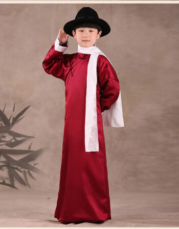 相声大褂 小学生 三句半服装 幼儿相声表演服 男孩演出服 酒红色 130