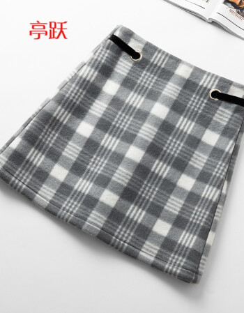 亭跃017新款冬季加厚格子短裙女外穿 毛呢半身裙女a字