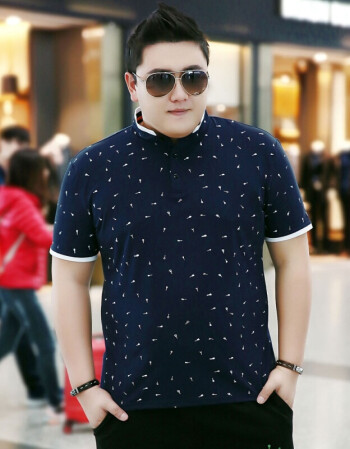 夏季男士肥佬短袖t恤加肥加大立领 特大码男装胖人衣服胖子polo衫 宝