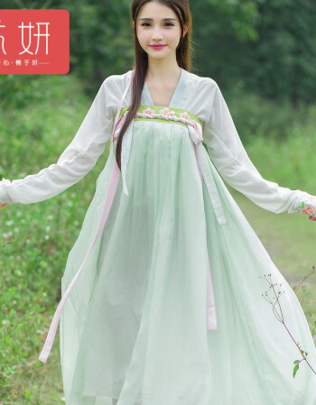 流妍古装服装中国风汉服女仙女飘逸日常改良襦裙对襟齐胸绣花清新淡雅
