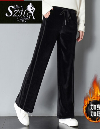 szhg新款金丝绒阔腿裤女裤秋冬加绒加厚直筒裤大码运动裤sn8315 6891