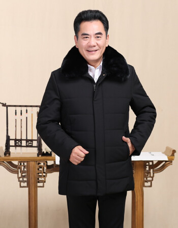 中老年人男士棉服棉袄加绒加厚棉衣男50岁40保暖爸爸冬装外套 黑色 l