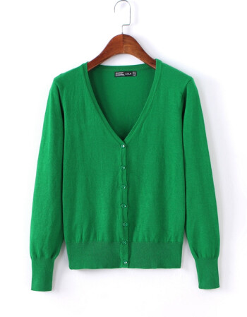 针织衫女开衫春夏季短款v领修身毛衣外套大码长袖百搭微厚外搭 草绿色