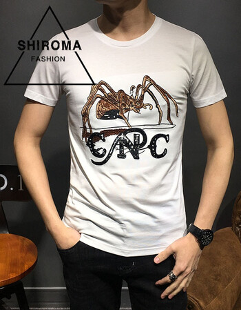 shiroma 香港潮牌2018夏季新款男士短袖t恤男装个性刺绣大蛛蛛动物