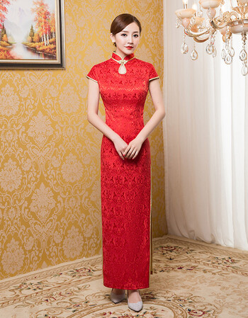 迎宾小姐礼仪服装女迎宾小姐服春夏季长袖裙红色长款酒店走秀婚庆敬酒