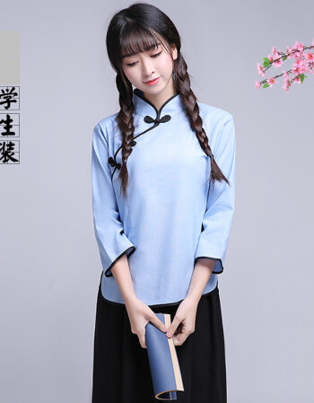 民国服装女青年装学生装班服毕业复古演出服女 白色长裙 l(胸围98cm)