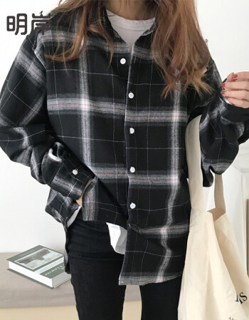 衬衣女春夏新款韩版百搭bf风宽松显瘦中长款开衫外套学生sn6148 黑色