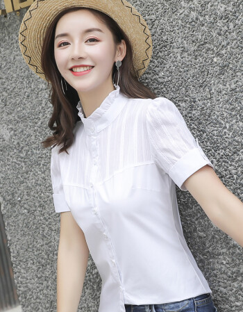 白衬衫女短袖2018新款韩版职业装雪纺白色衬衣寸衫夏季工作服上衣sn