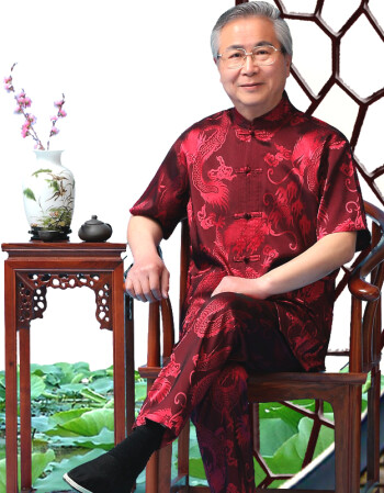 老人衣服男夏装50-60-70-80岁爷爷短袖套装中老年唐装汉服父节 大龙款