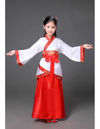 儿童古装七仙女公主裙古筝表演服古代唐装汉服小女孩国学表演出服 白