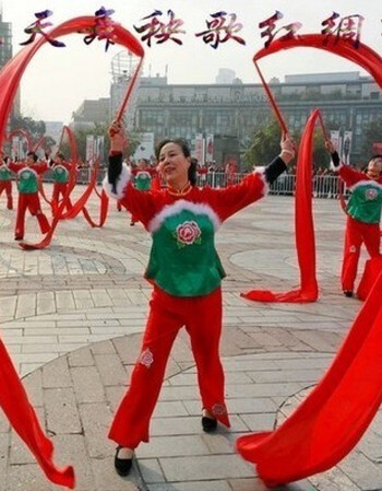 彩绸舞蹈彩带秧歌红绸带舞蹈绸子红绸布长绸腰鼓道具带棒大红绸子 长2