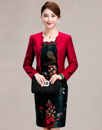 珂樊图2018春秋季新款妈妈装婚宴礼服两件套中老年女装婆婆装印花
