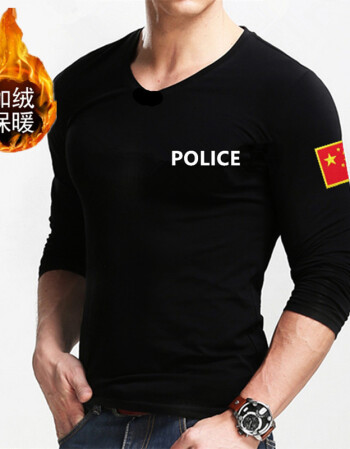 黑色圆领前胸刺绣police款 m