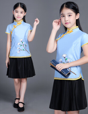 珂梵图小女孩幼儿童宝宝古装民国五四学生装手绘古筝唐装国学演出小