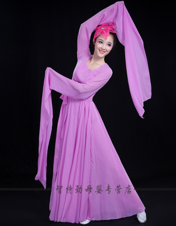 舞演出服女飘逸中国风现代水袖舞蹈汉服襦裙仙女古装服装 紫色水袖款