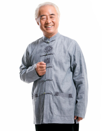 秋冬新款唐装男士长袖 中老年中式汉服爸爸亚麻 太极服演出服 蓝灰色