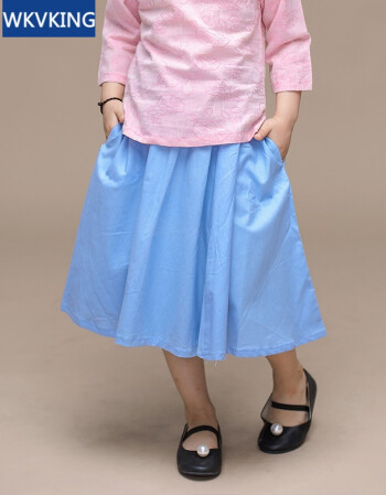 汉服女童衬衣外套小女孩衬衫宝宝唐装上衣国学服装 天蓝色裙子 100
