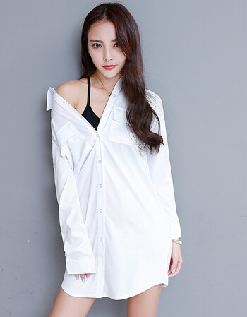 白衬衫性感睡衣女男友风宽松睡裙情趣诱惑韩版衬衣中长款家居服秋