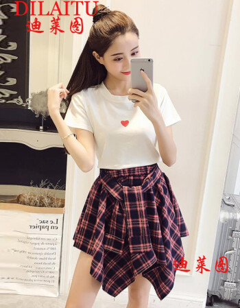 2018夏装新款韩版迪莱图少女t恤短款上衣套装裙女初中生甜美可爱半身