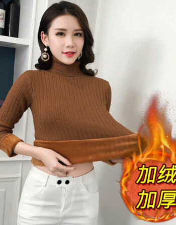 秋冬季加厚保暖衣服女士新款高领加绒打底小衫百搭毛衣针织上衣潮